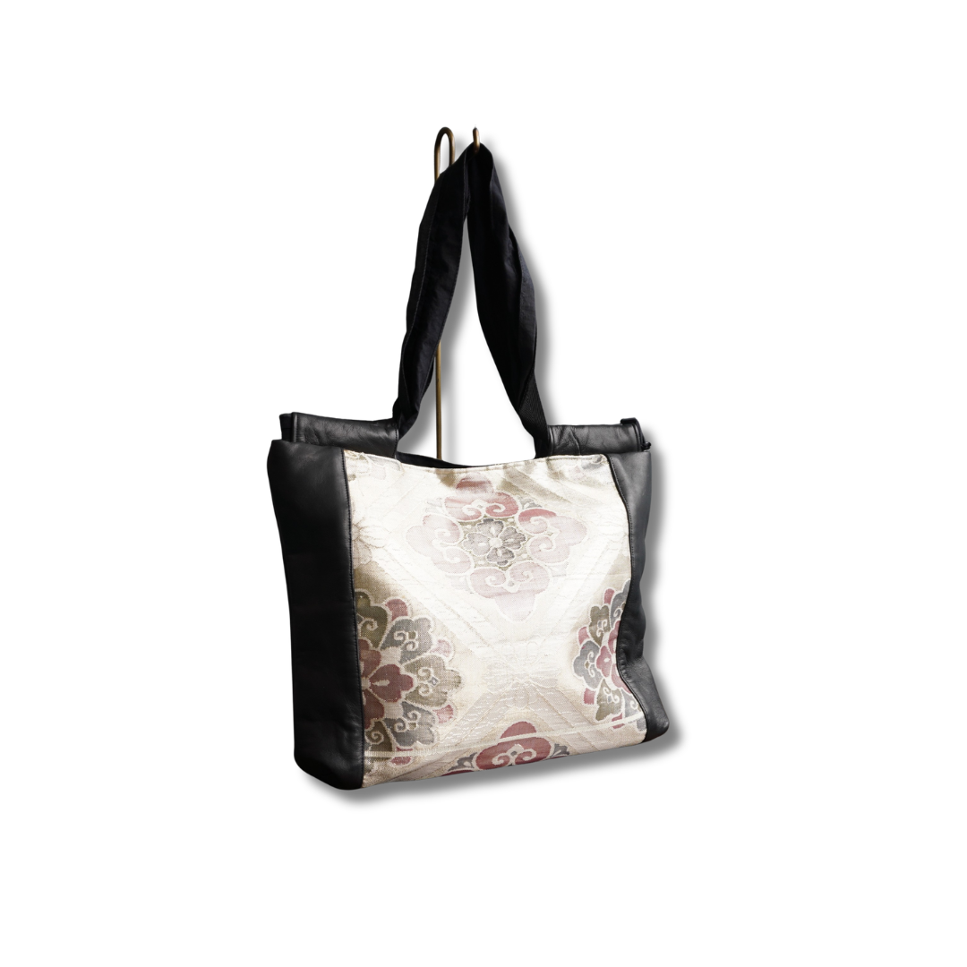 着物と本革使用　着物リメイクトートバッグ　レザーバッグ　K031