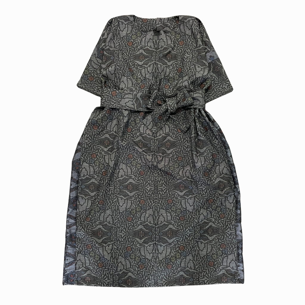 大島紬を使用した灰色のワンピース K192