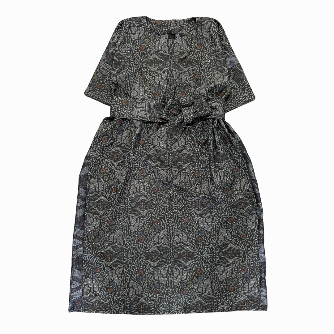 大島紬を使用した灰色のワンピース K192