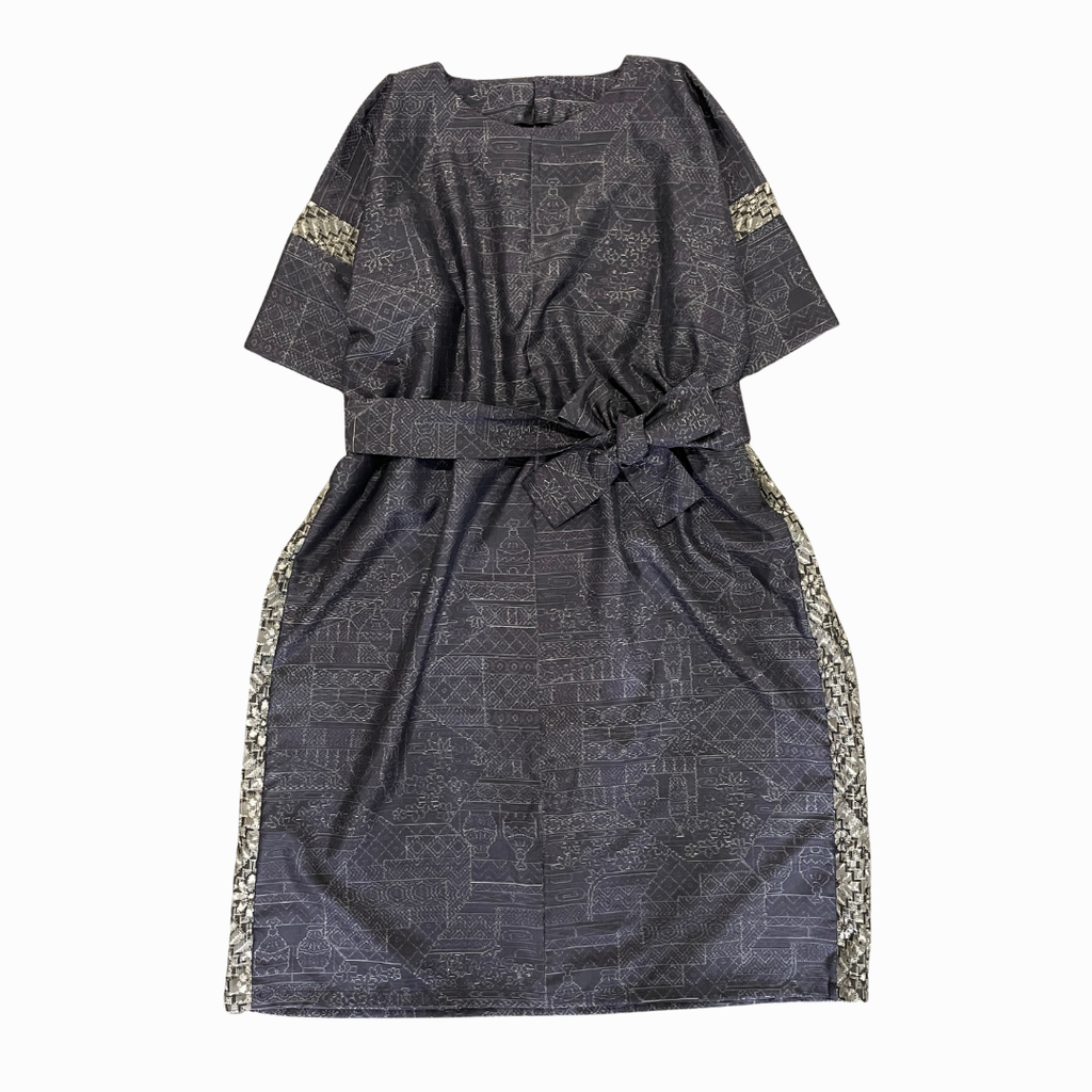 大島紬を使用した群青色のワンピース K188