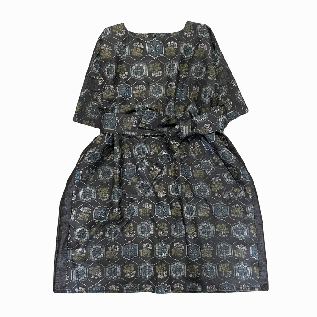 大島紬を使用した紺色のワンピース K191