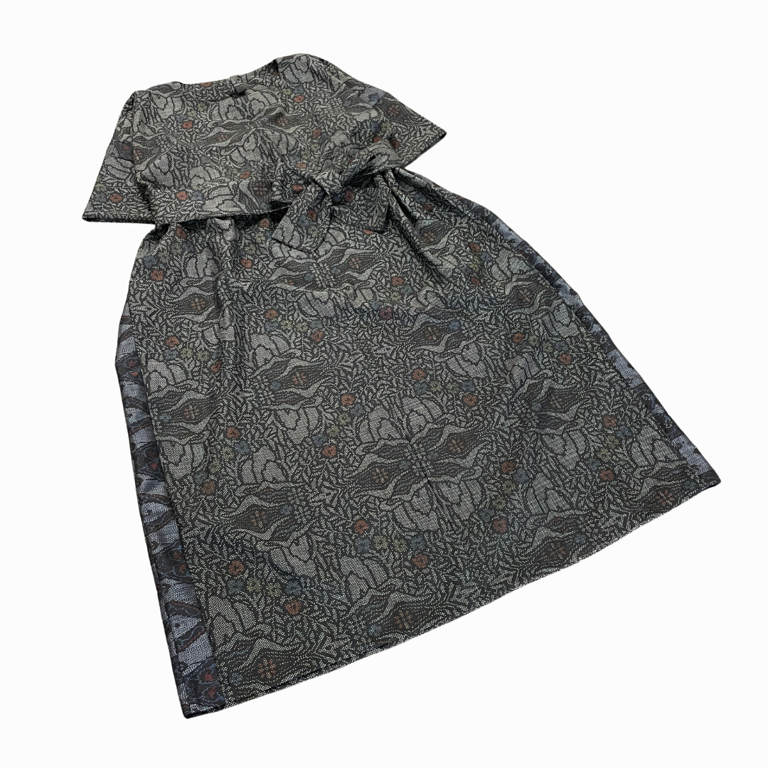 大島紬を使用した灰色のワンピース K192