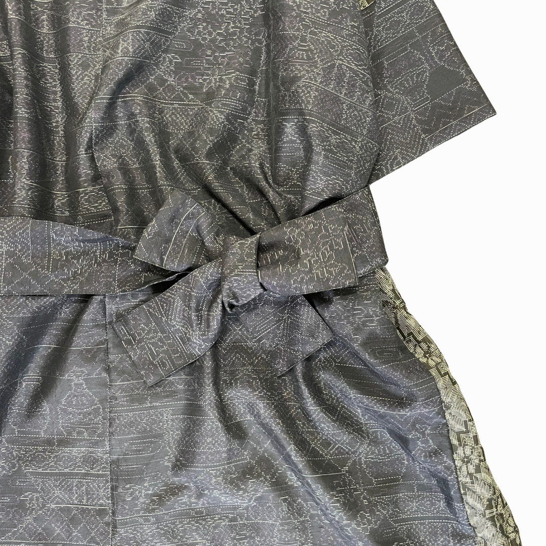 大島紬を使用した群青色のワンピース K188