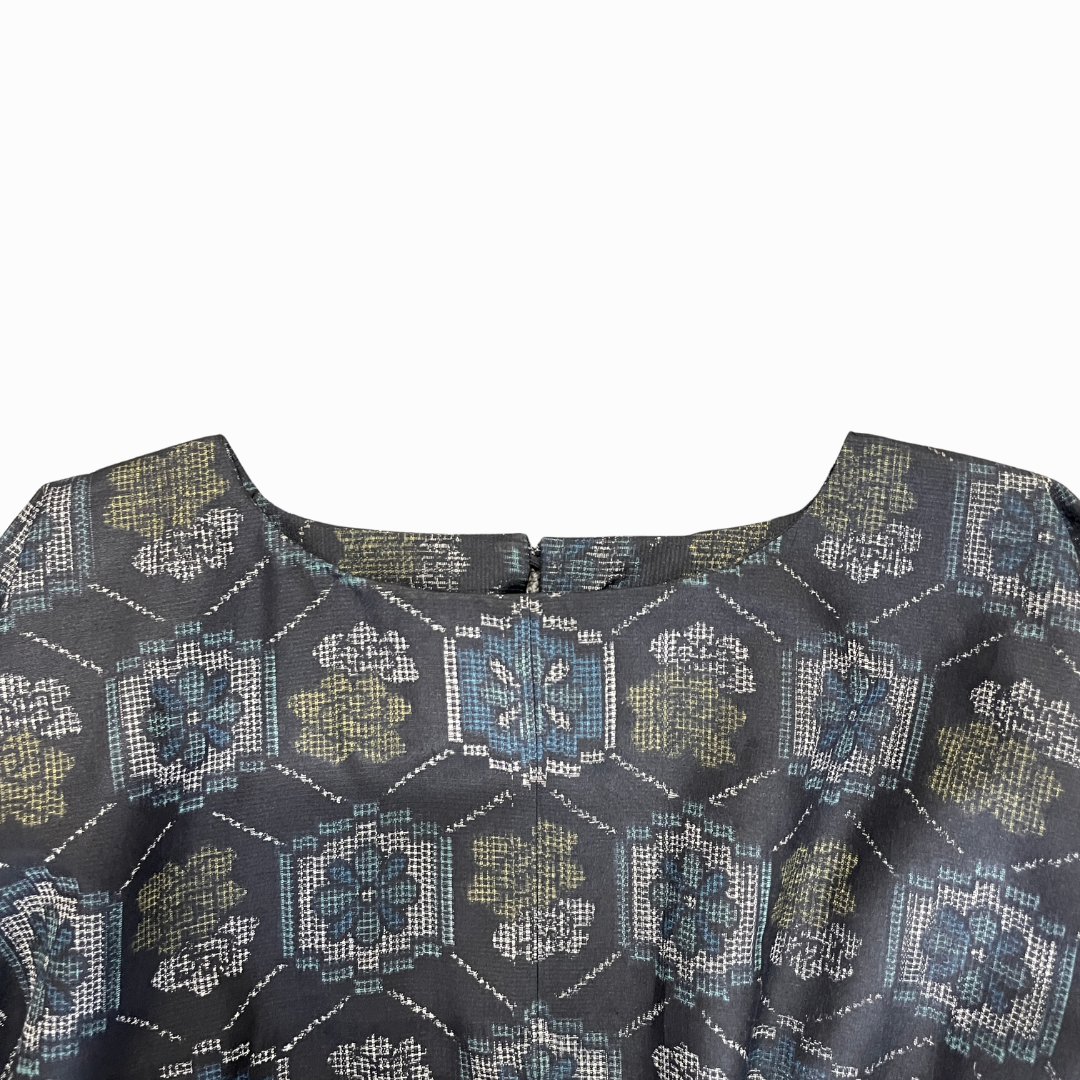 大島紬を使用した紺色のワンピース K191