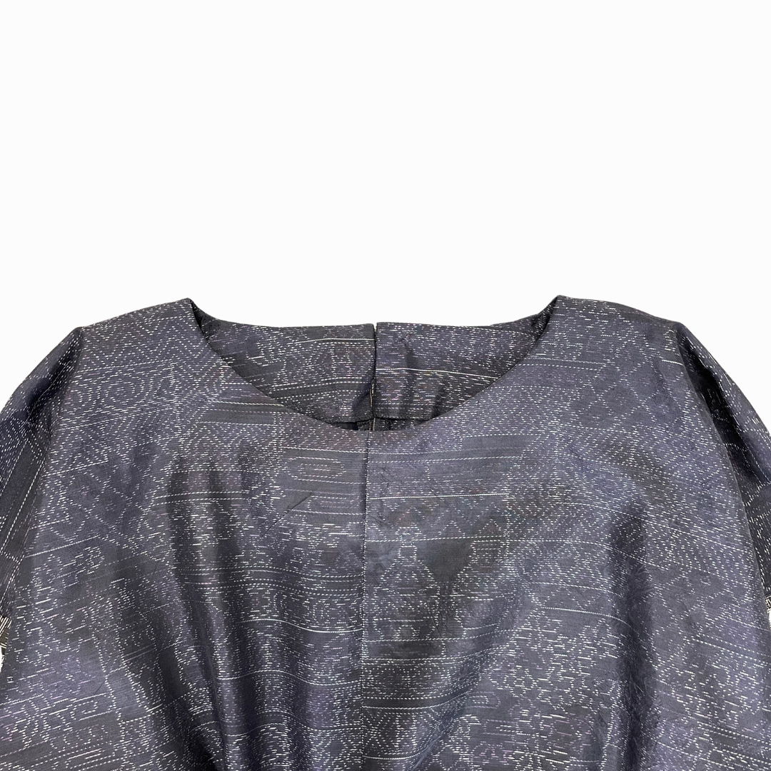 大島紬を使用した群青色のワンピース K188