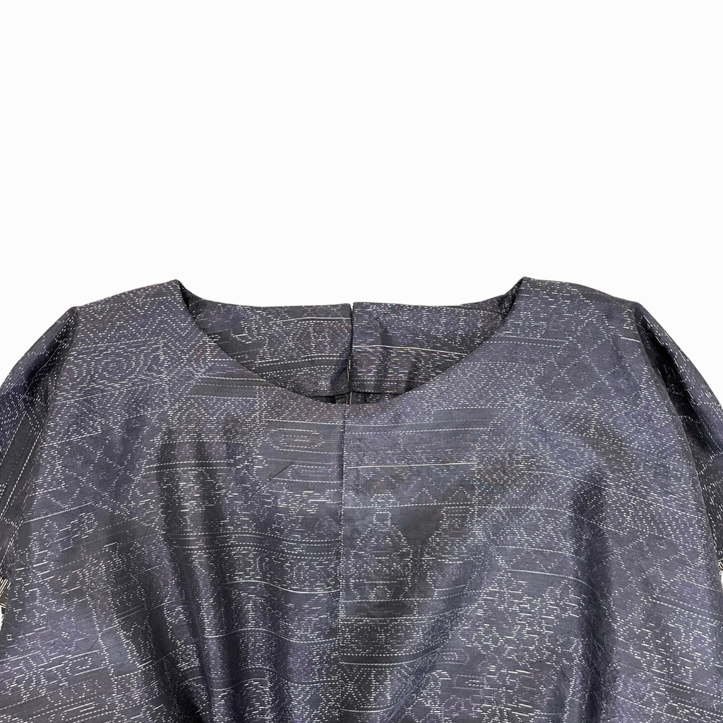 大島紬を使用した群青色のワンピース K188