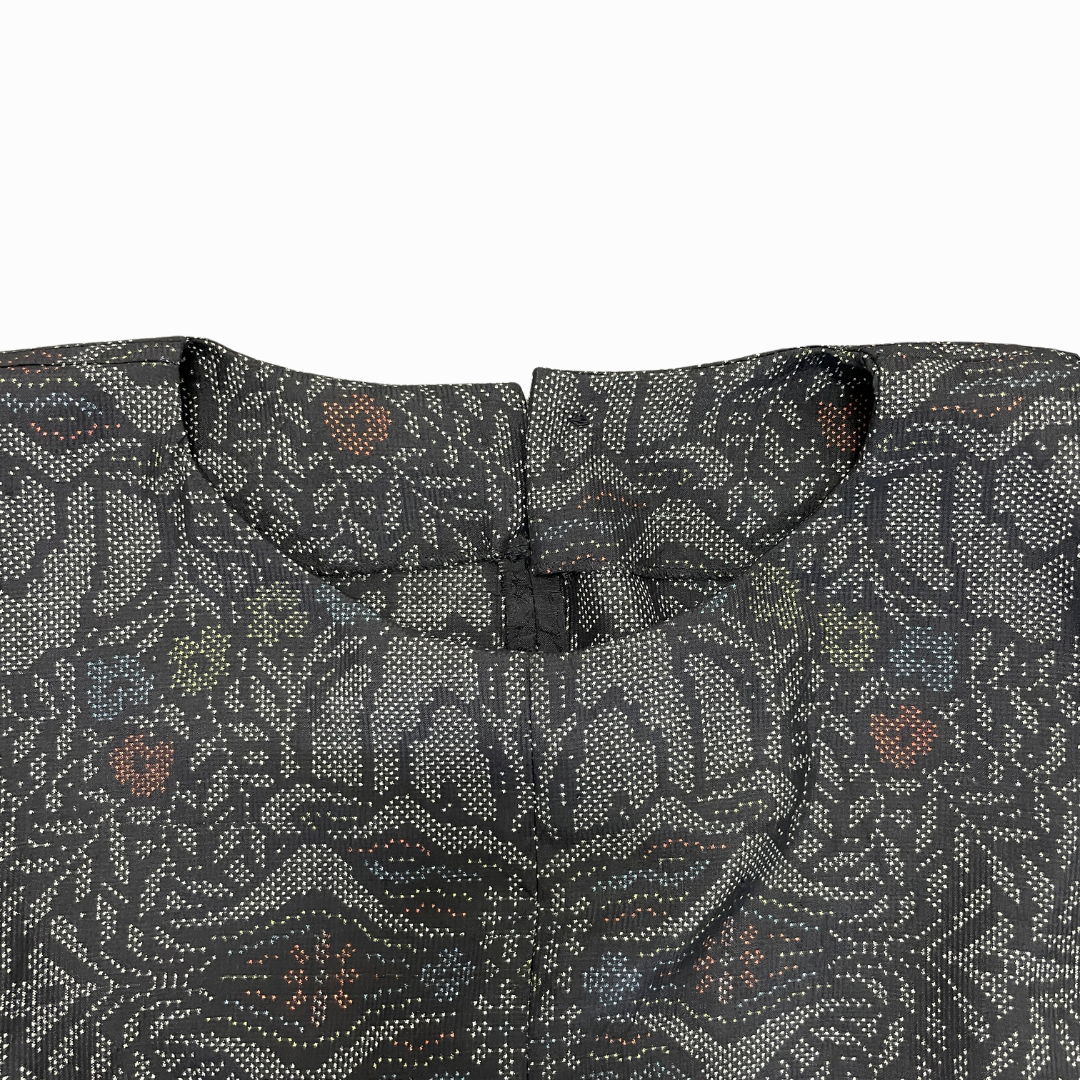 大島紬を使用した灰色のワンピース K192