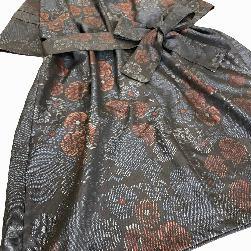 大島紬を使用した紺色のワンピース K176