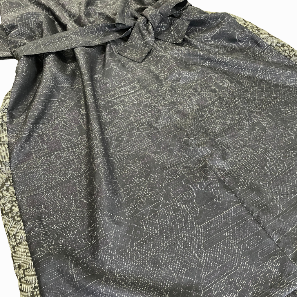 大島紬を使用した群青色のワンピース K188