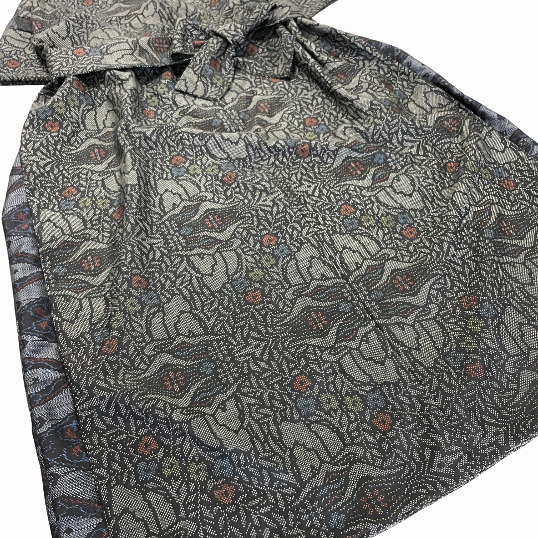 大島紬を使用した灰色のワンピース K192