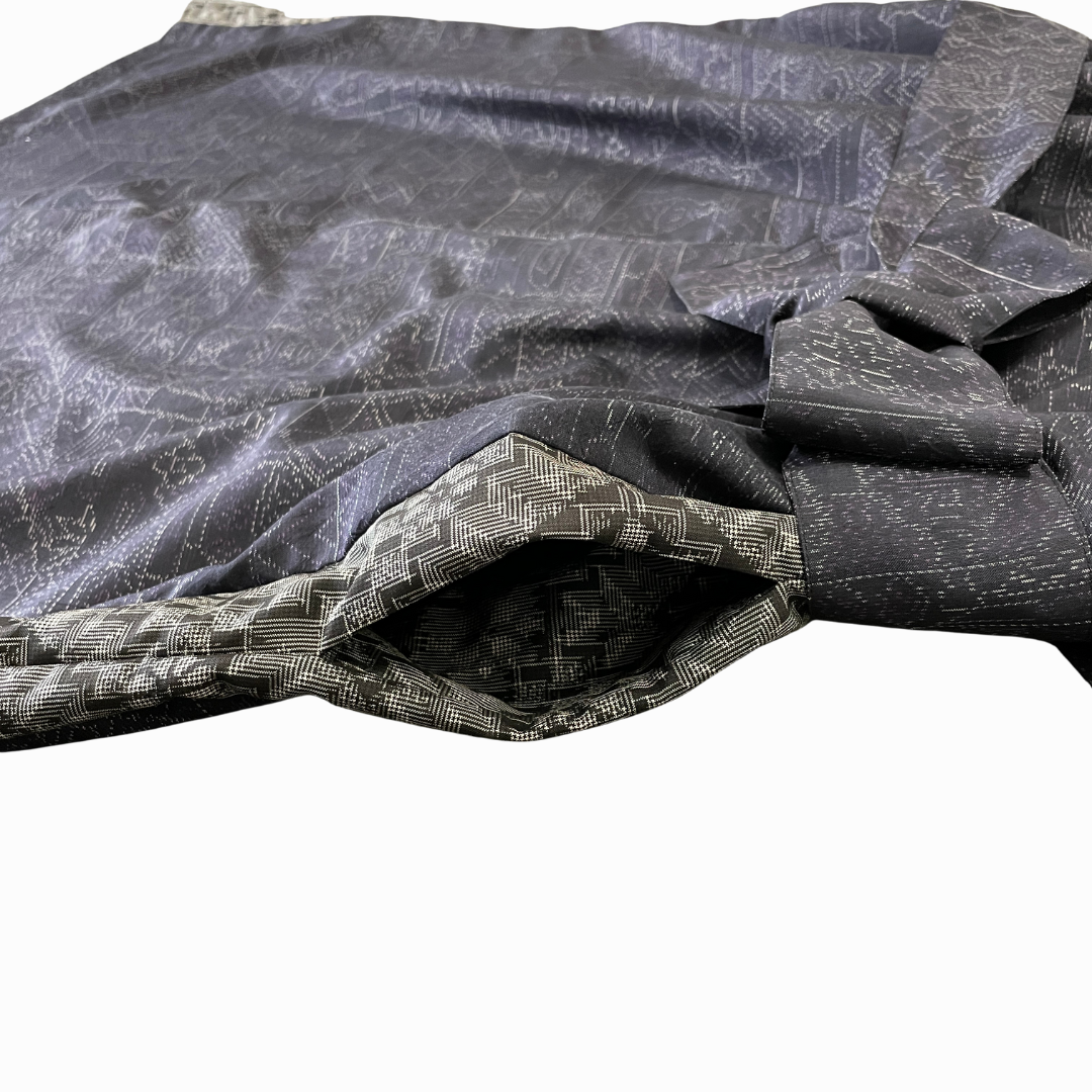 大島紬を使用した群青色のワンピース K188