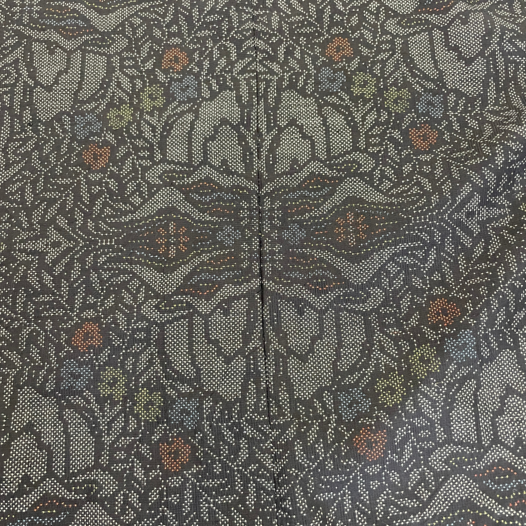 大島紬を使用した灰色のワンピース K192