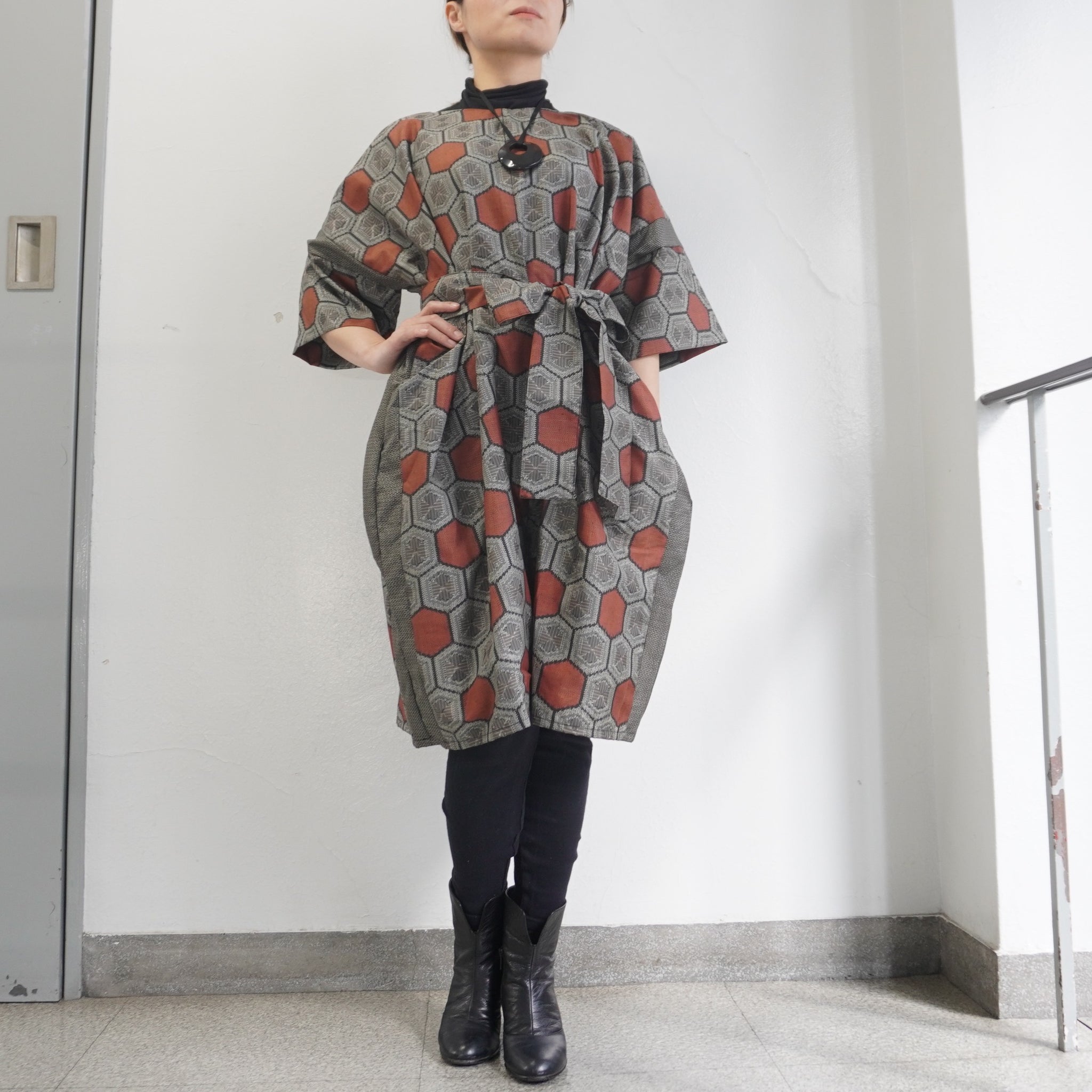 大島紬を使用したワンピース K218