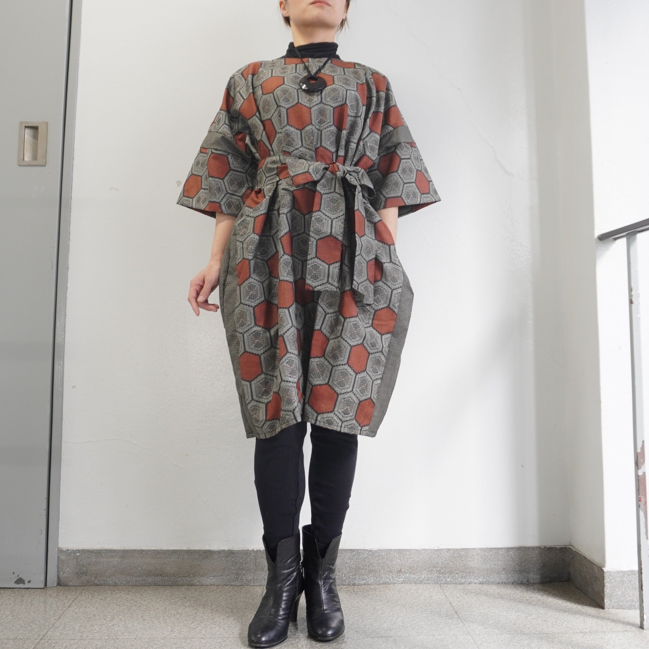 大島紬を使用したワンピース K218