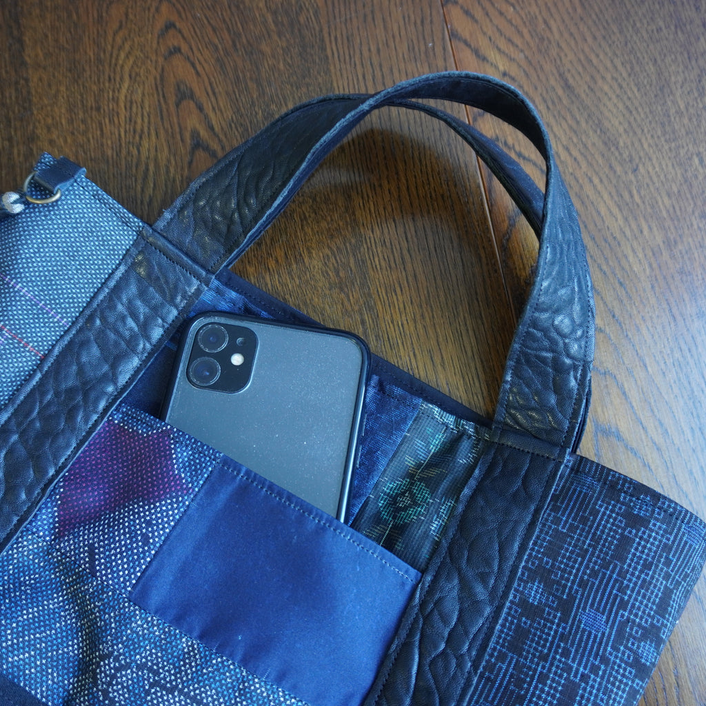 上質な着物リメイク　アップサイクルバッグ　レザーバッグ　K180