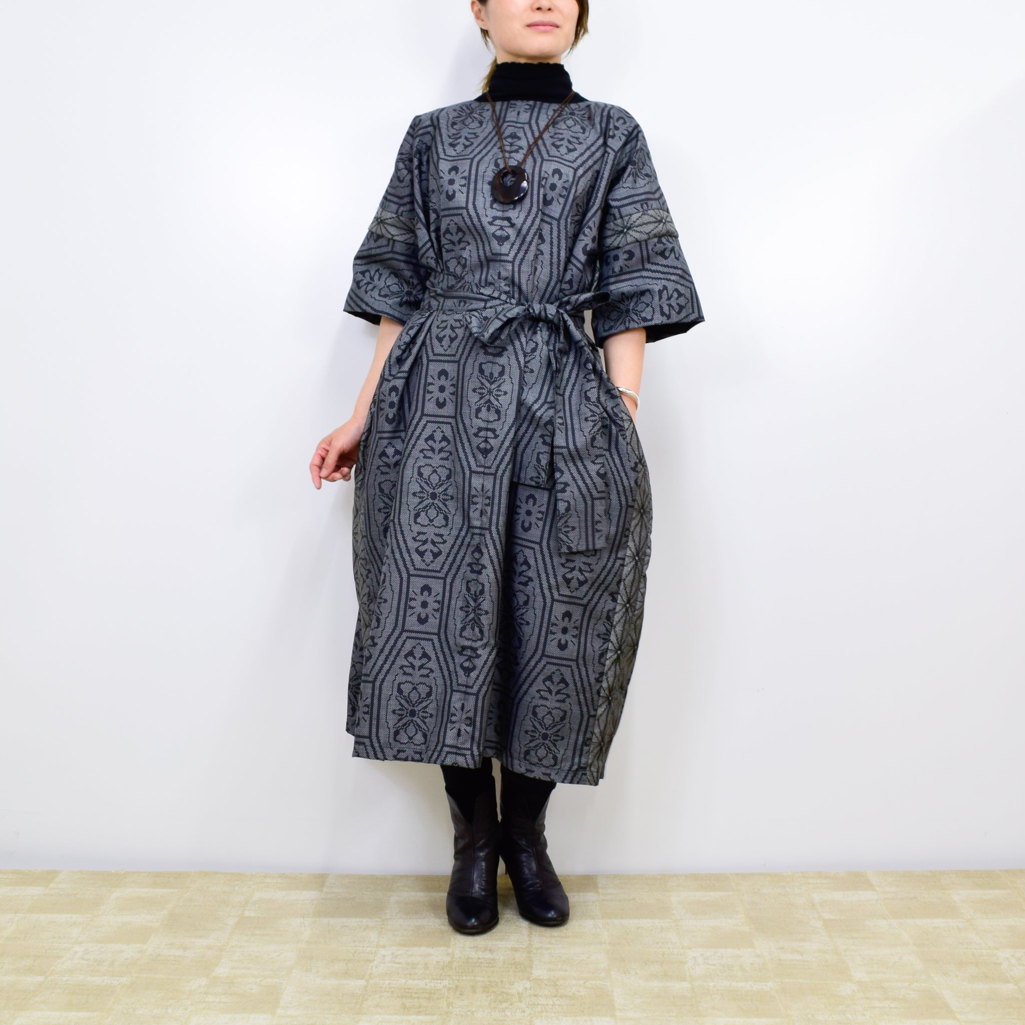 Black Dress Made with Oshima Tsumugi K200