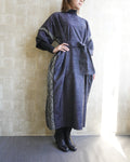 大島紬を使用した群青色のワンピース K188