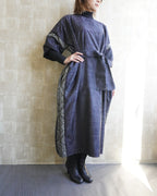 大島紬を使用した群青色のワンピース K188