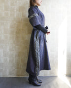 大島紬を使用した群青色のワンピース K188