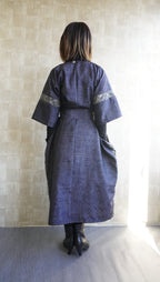 大島紬を使用した群青色のワンピース K188