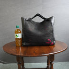 豪華な帯と紗の着物使用　レザートートバッグ　アップサイクルバッグ　K079