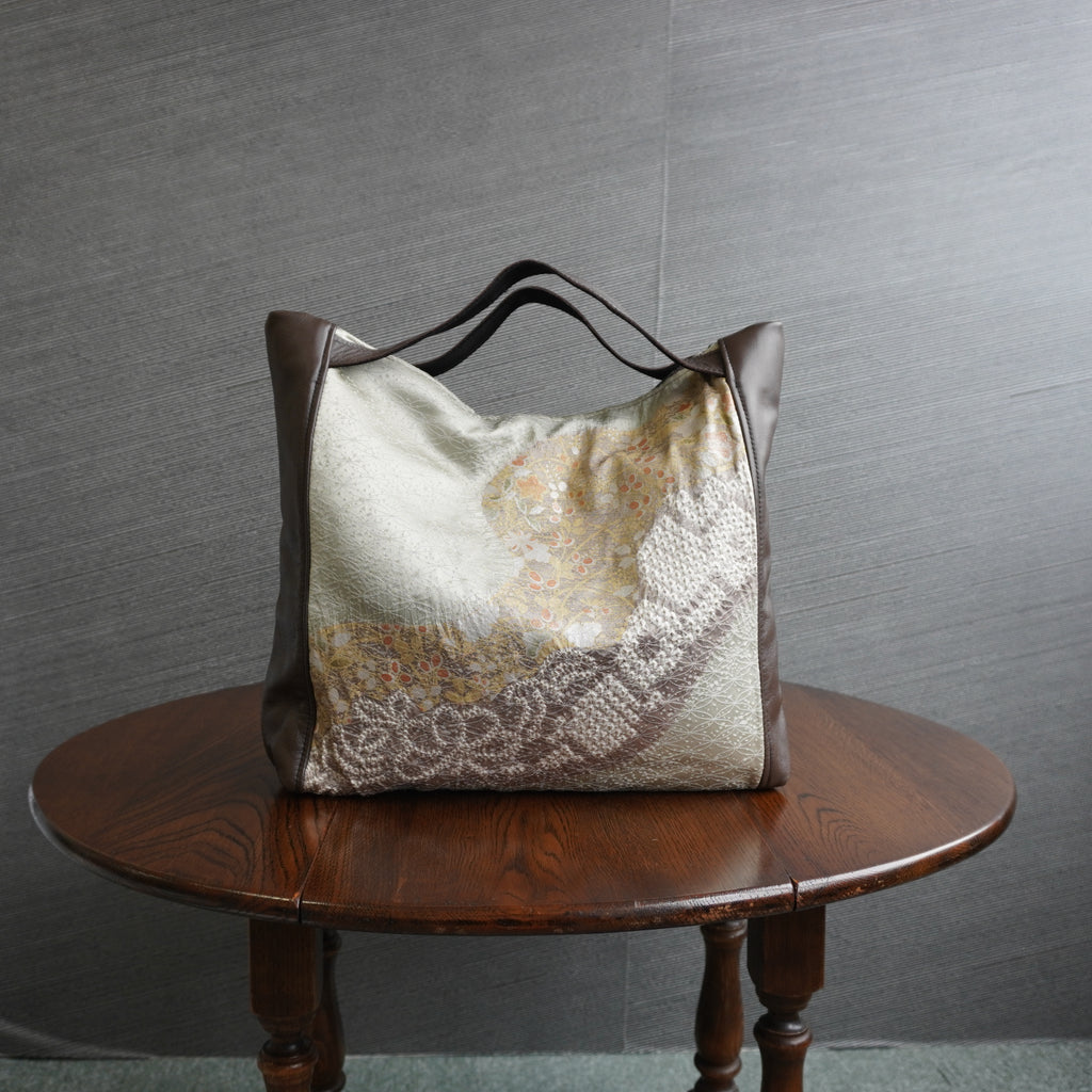 上質な着物リメイク　アップサイクルバッグ　レザーバッグ　R280