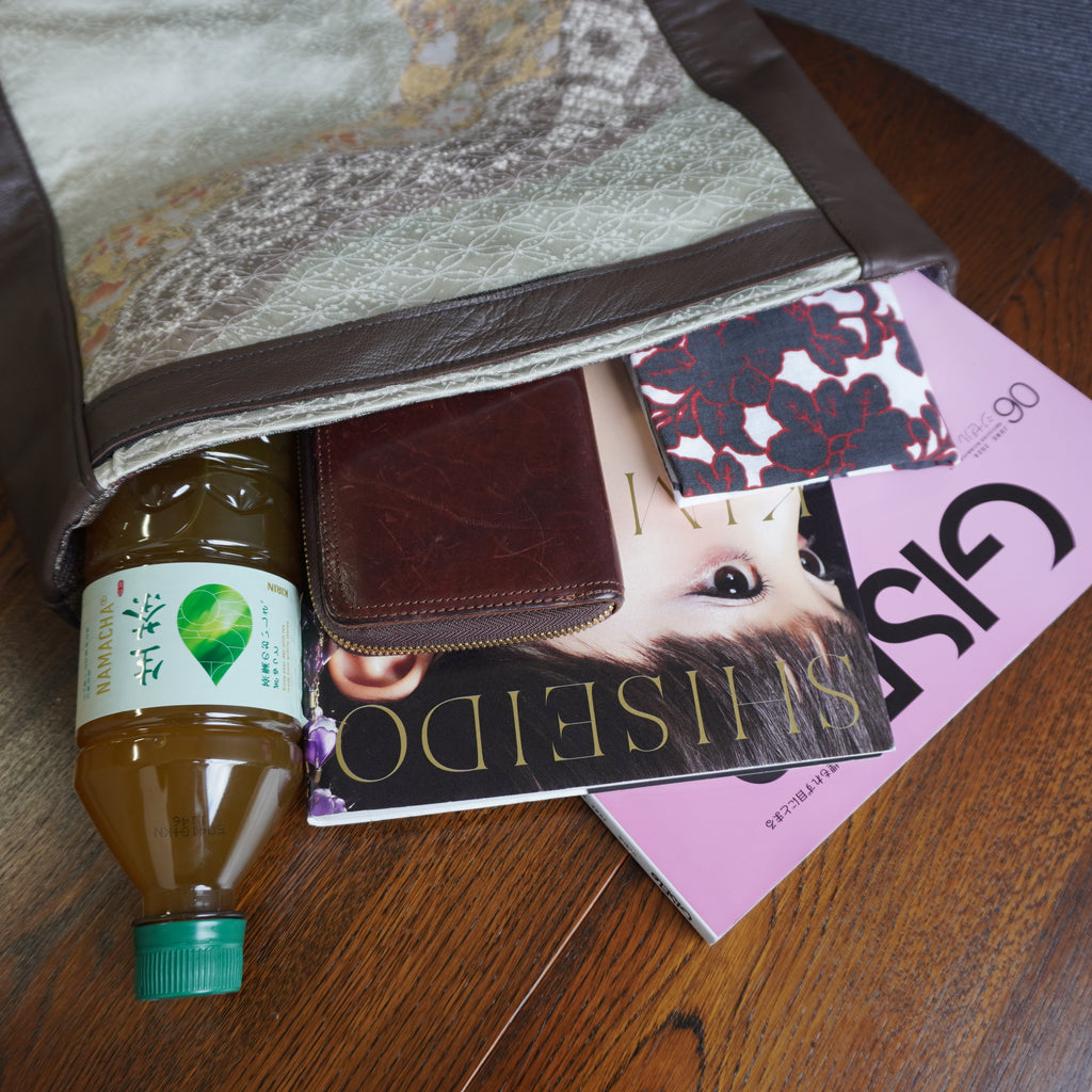 上質な着物リメイク　アップサイクルバッグ　レザーバッグ　R280