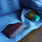 大島柄のプリント着物と本革レザートートバッグ　アップサイクルバッグ　K036