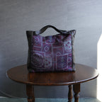 大島柄のプリント着物と本革レザートートバッグ　アップサイクルバッグ　K036