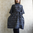 大島紬を使用した紺色のワンピース K191