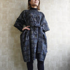 大島紬を使用した紺色のワンピース K191