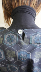 大島紬を使用した紺色のワンピース K191