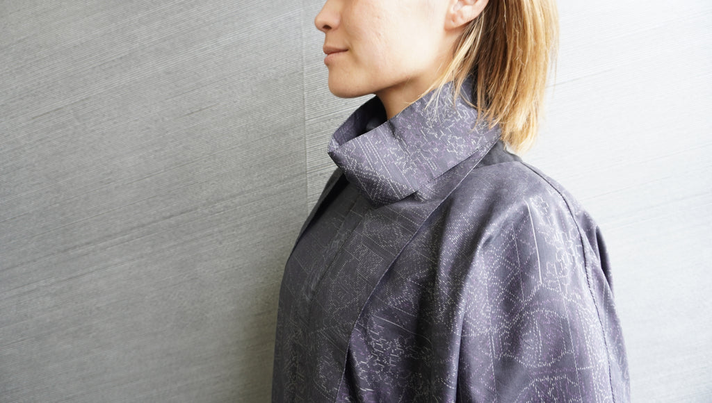 大島紬を使用した群青色のワンピース K188