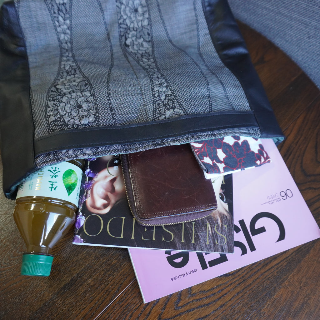 上質な着物リメイク　アップサイクルバッグ　レザーバッグ　K030