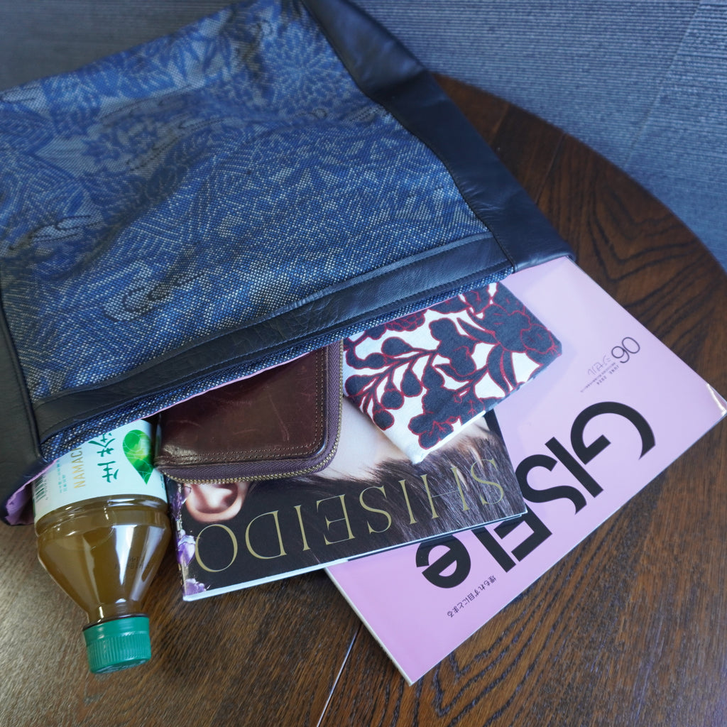 上質な着物リメイク　アップサイクルバッグ　レザーバッグ　K003