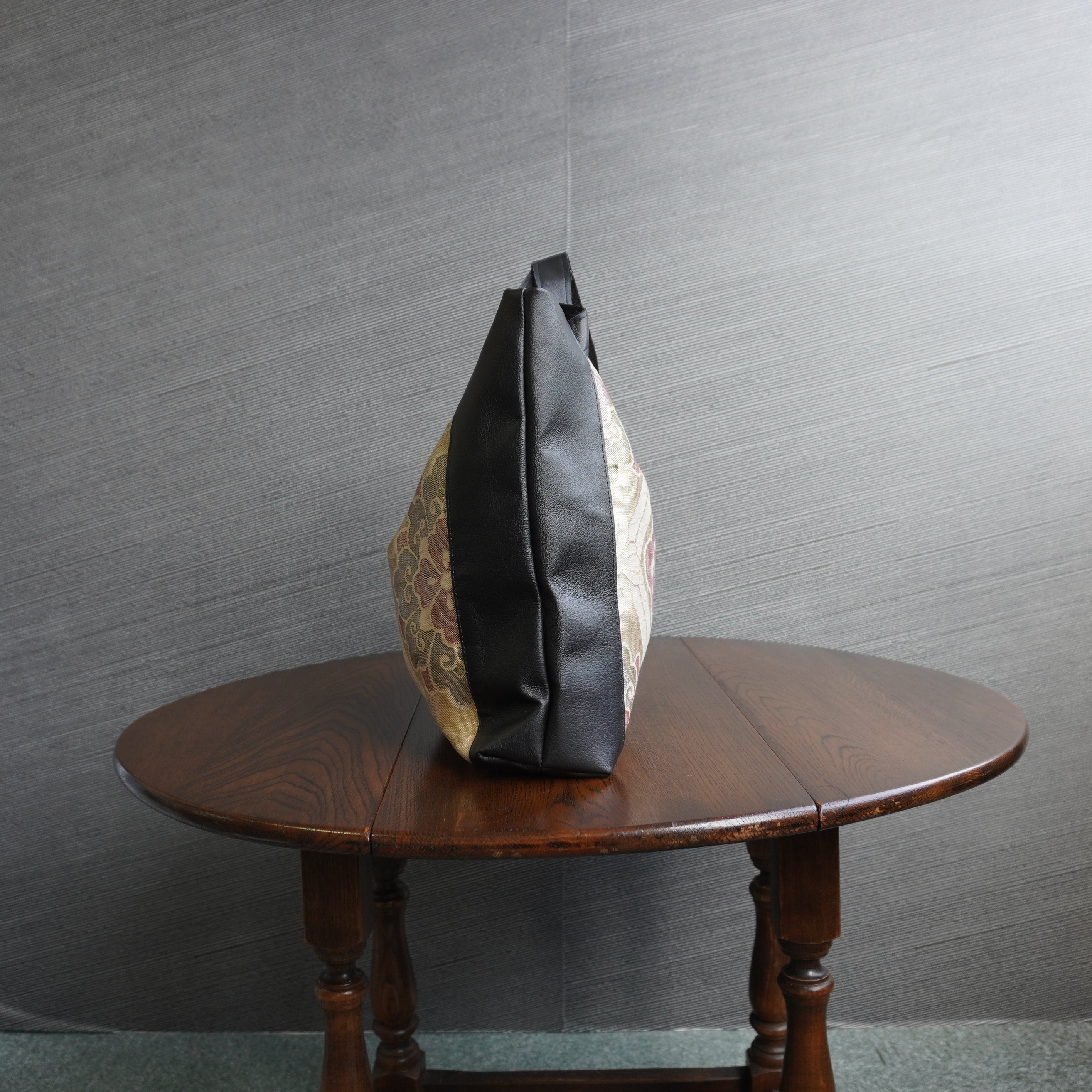 着物と本革使用　着物リメイクトートバッグ　レザーバッグ　K034