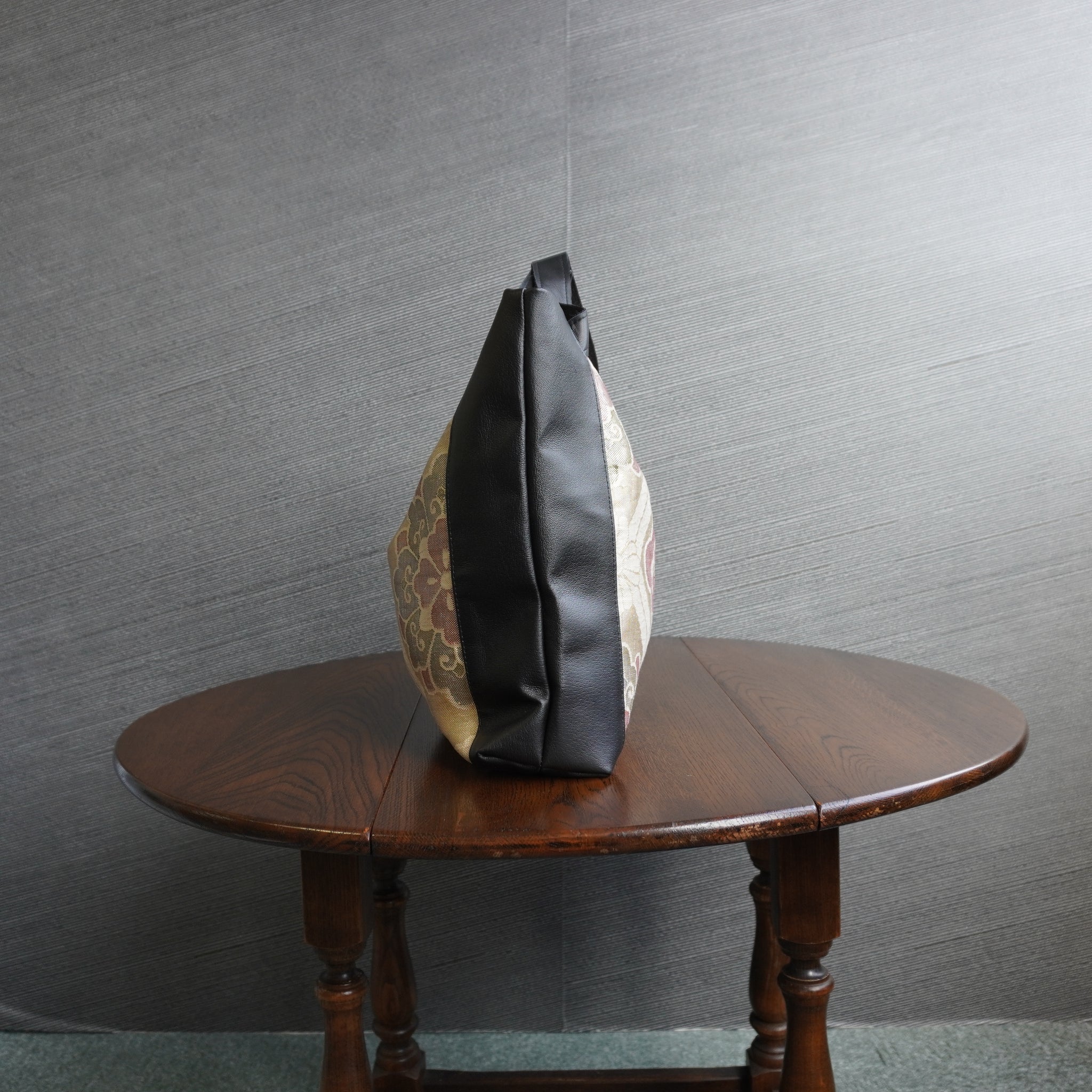 着物と本革使用　着物リメイクトートバッグ　レザーバッグ　K034