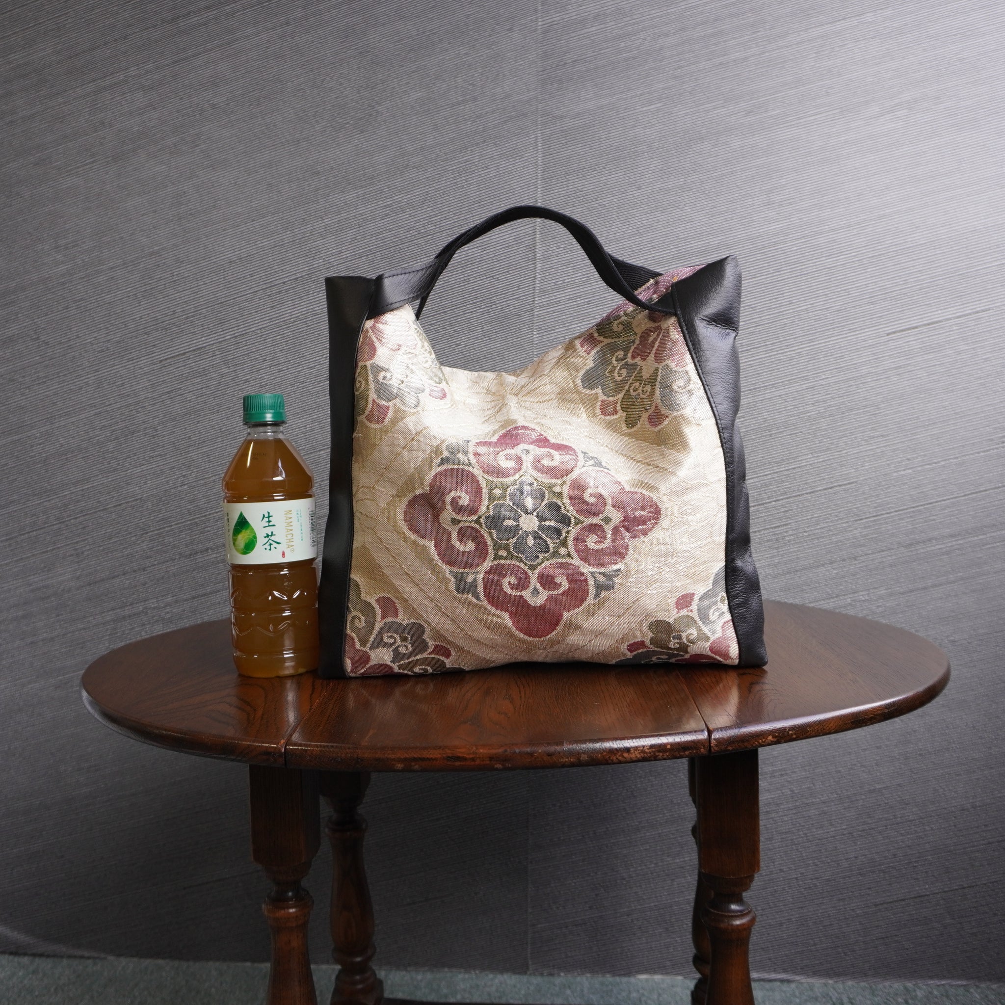 着物と本革使用　着物リメイクトートバッグ　レザーバッグ　K034