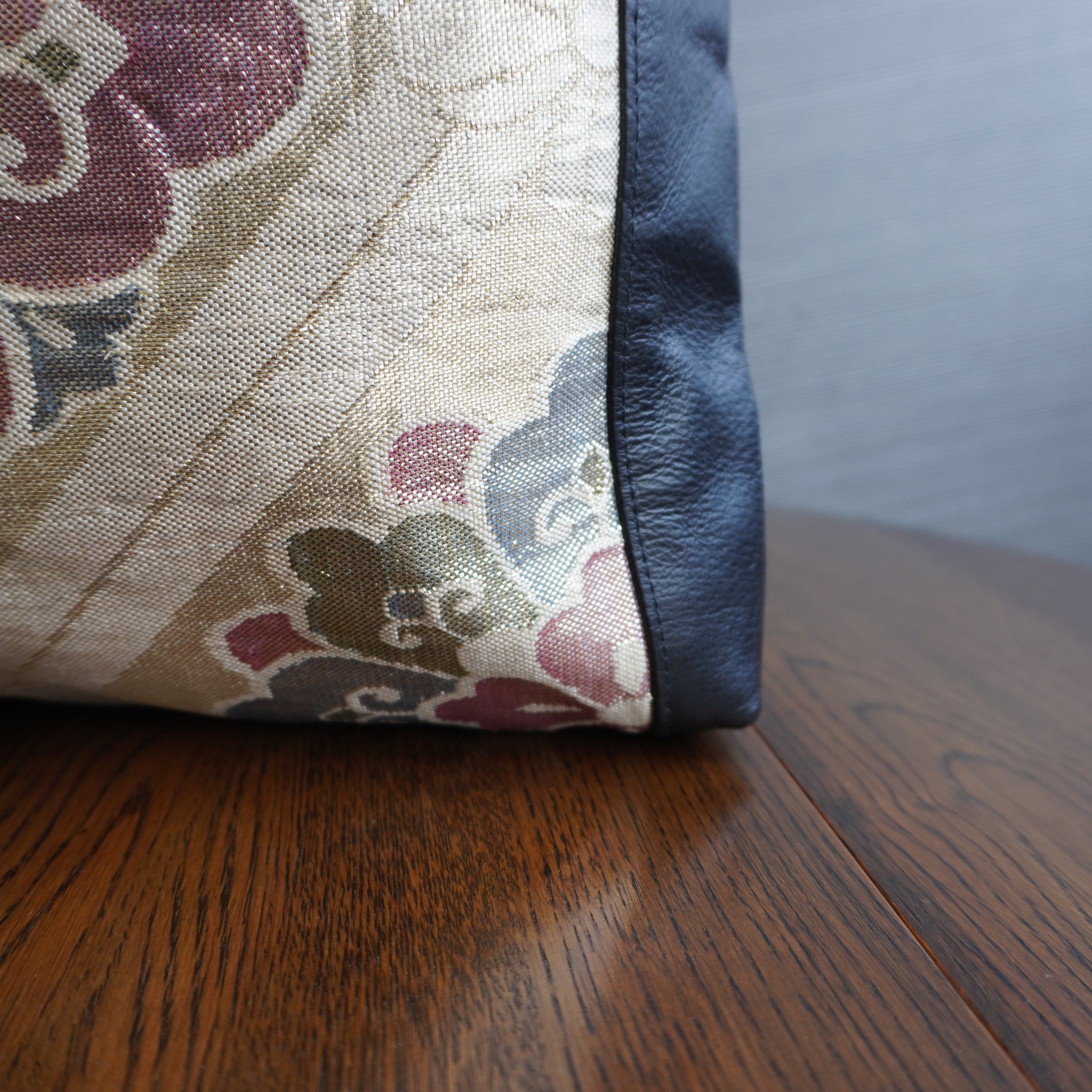 着物と本革使用　着物リメイクトートバッグ　レザーバッグ　K034