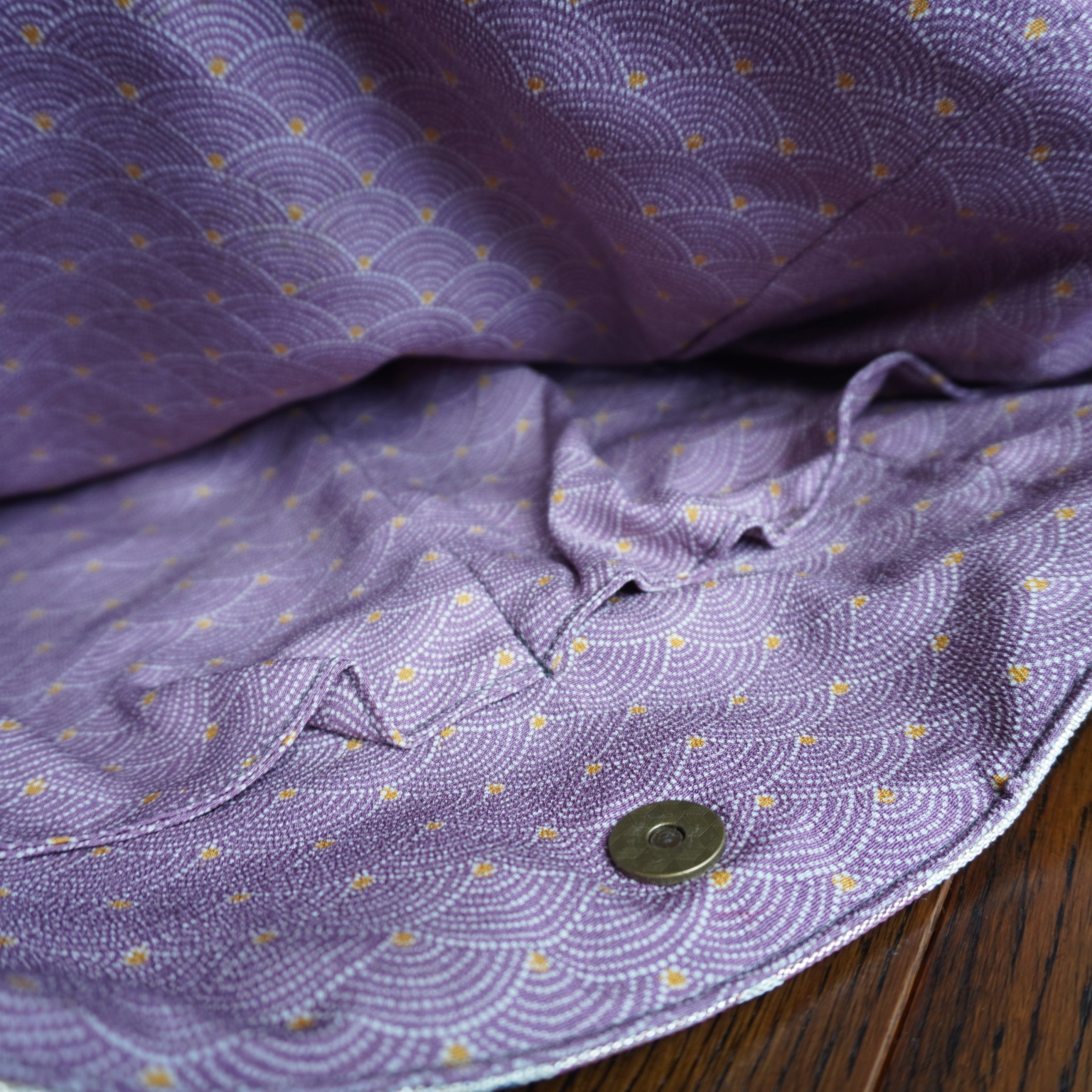 着物と本革使用　着物リメイクトートバッグ　レザーバッグ　K034