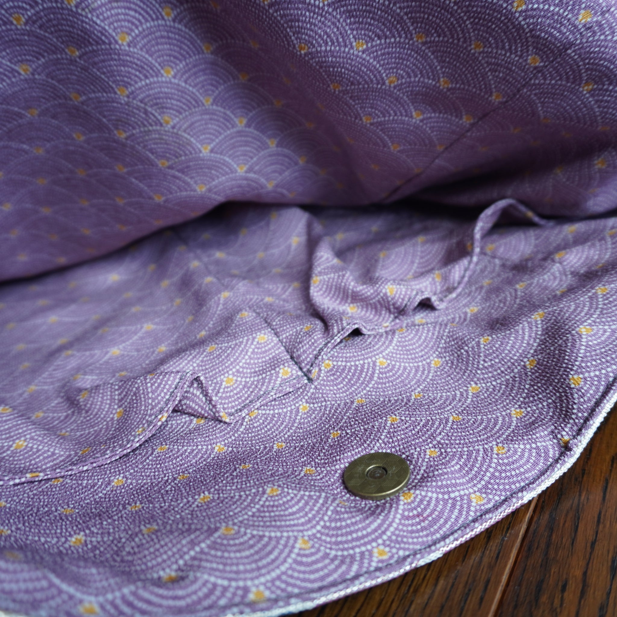 着物と本革使用　着物リメイクトートバッグ　レザーバッグ　K034