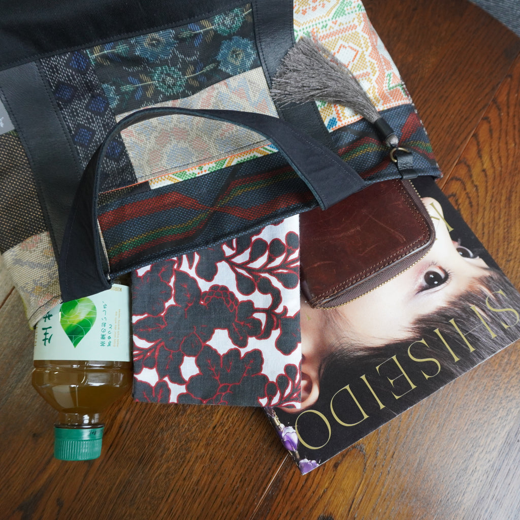 上質な着物リメイク　アップサイクルバッグ　レザーバッグ　K144