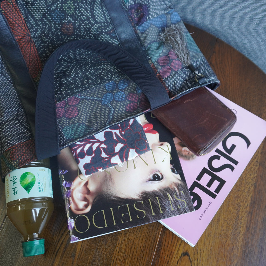 上質な着物リメイク　アップサイクルバッグ　レザーバッグ　K165