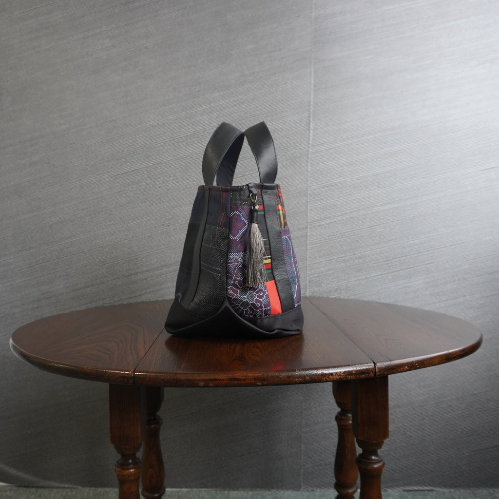 上質な着物リメイク　アップサイクルバッグ　レザーバッグ　K170