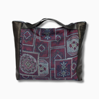 大島柄のプリント着物と本革レザートートバッグ　アップサイクルバッグ　K036