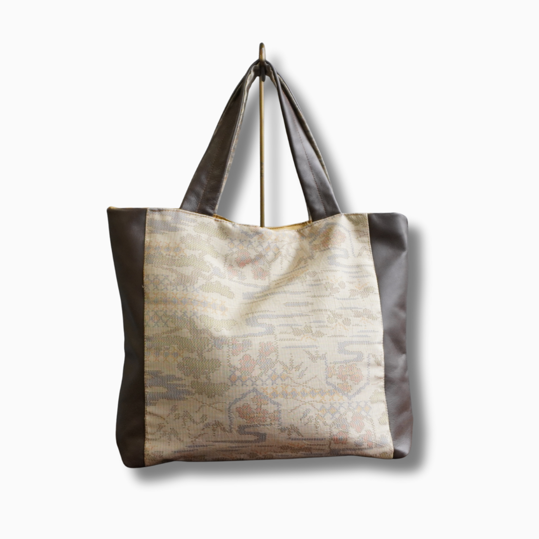 大島紬と本革使用　アップサイクルバッグ　レザーバッグ　K082