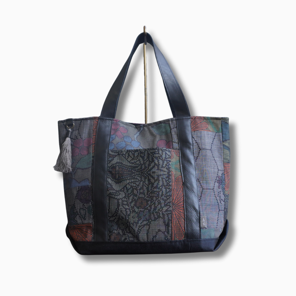 上質な着物リメイク　アップサイクルバッグ　レザーバッグ　K165