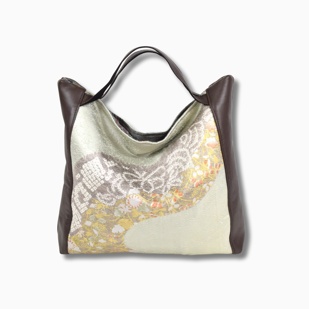 上質な着物リメイク　アップサイクルバッグ　レザーバッグ　R280